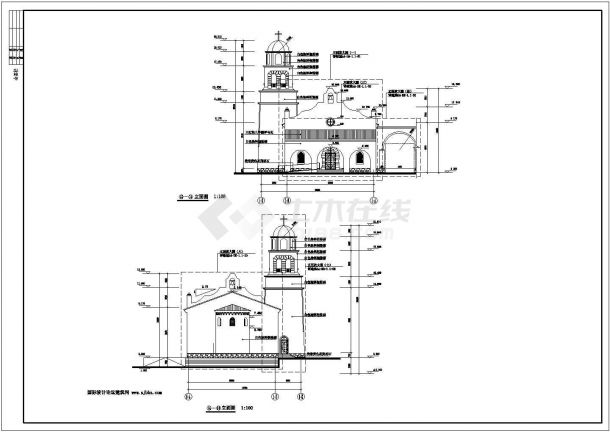 某地区一层框架结构教堂建筑设计方案图纸-图二