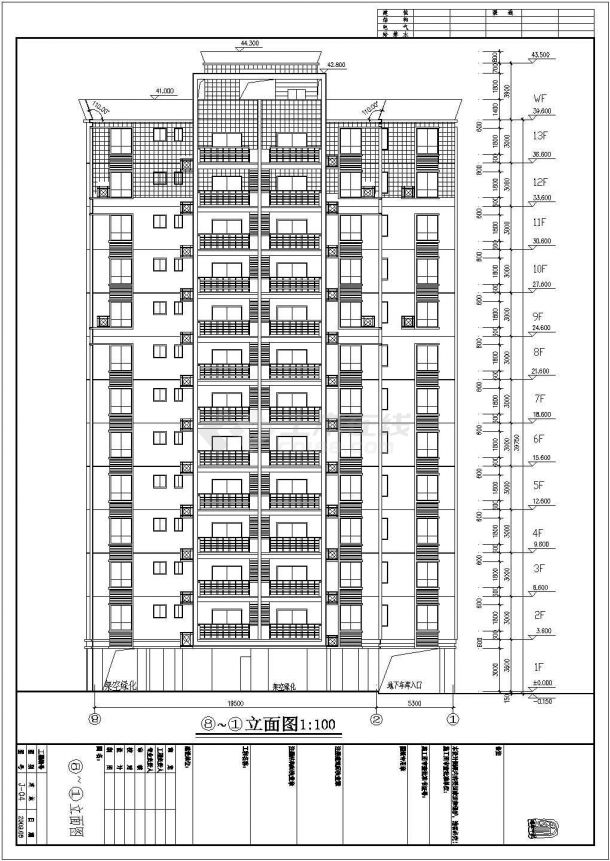 南方某地区13层住宅楼建筑设计方案图纸-图二