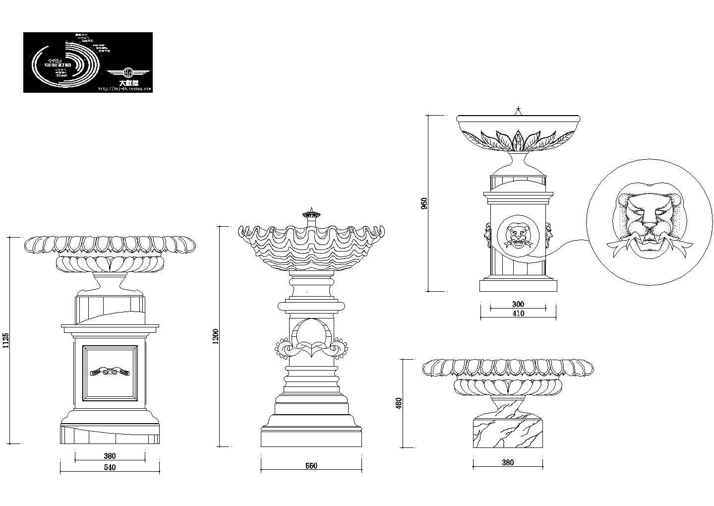 城市绿地广场喷泉建筑图块-花钵设计cad施工详图（大院设计）