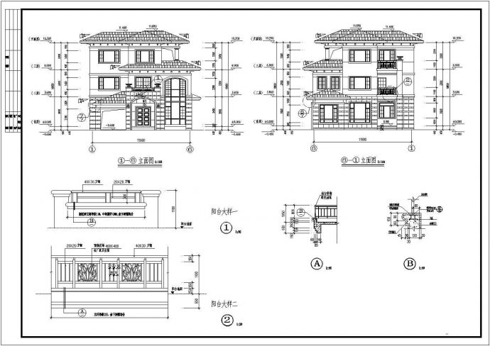 广东省某地三层别墅建筑设计方案图_图1