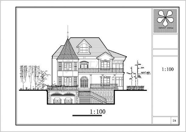 某复古3层别墅建筑施工图纸（共5张）-图二