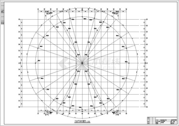 框架结构主体球壳网架屋盖体育场结构施工cad图(含施工设计说明)-图一
