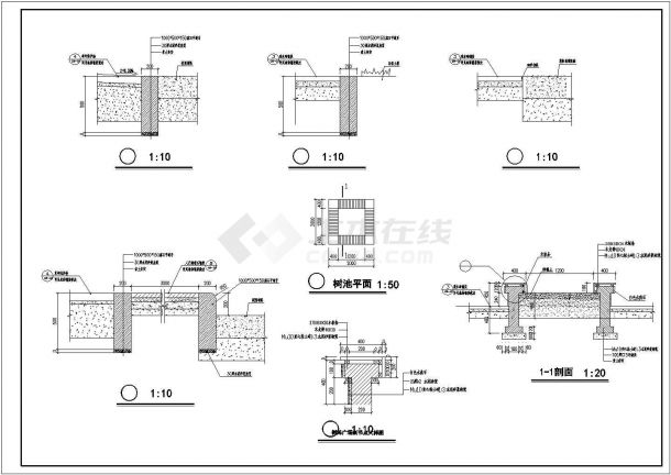 景观花池、花钵、座凳施工大样详图-图一