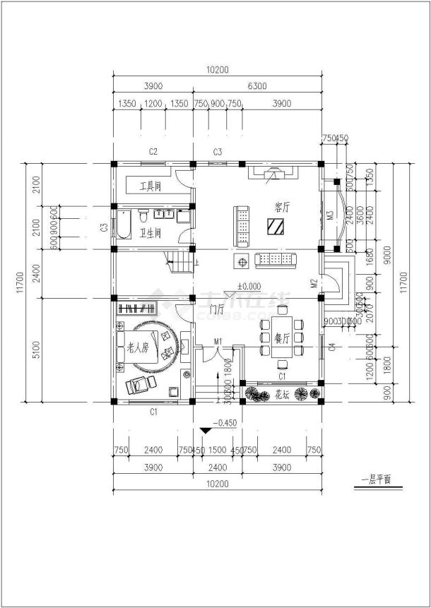 简单实用的3层别墅建筑及装修CAD图-图一
