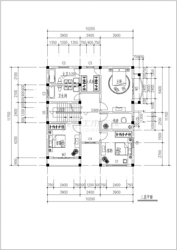 简单实用的3层别墅建筑及装修CAD图-图二