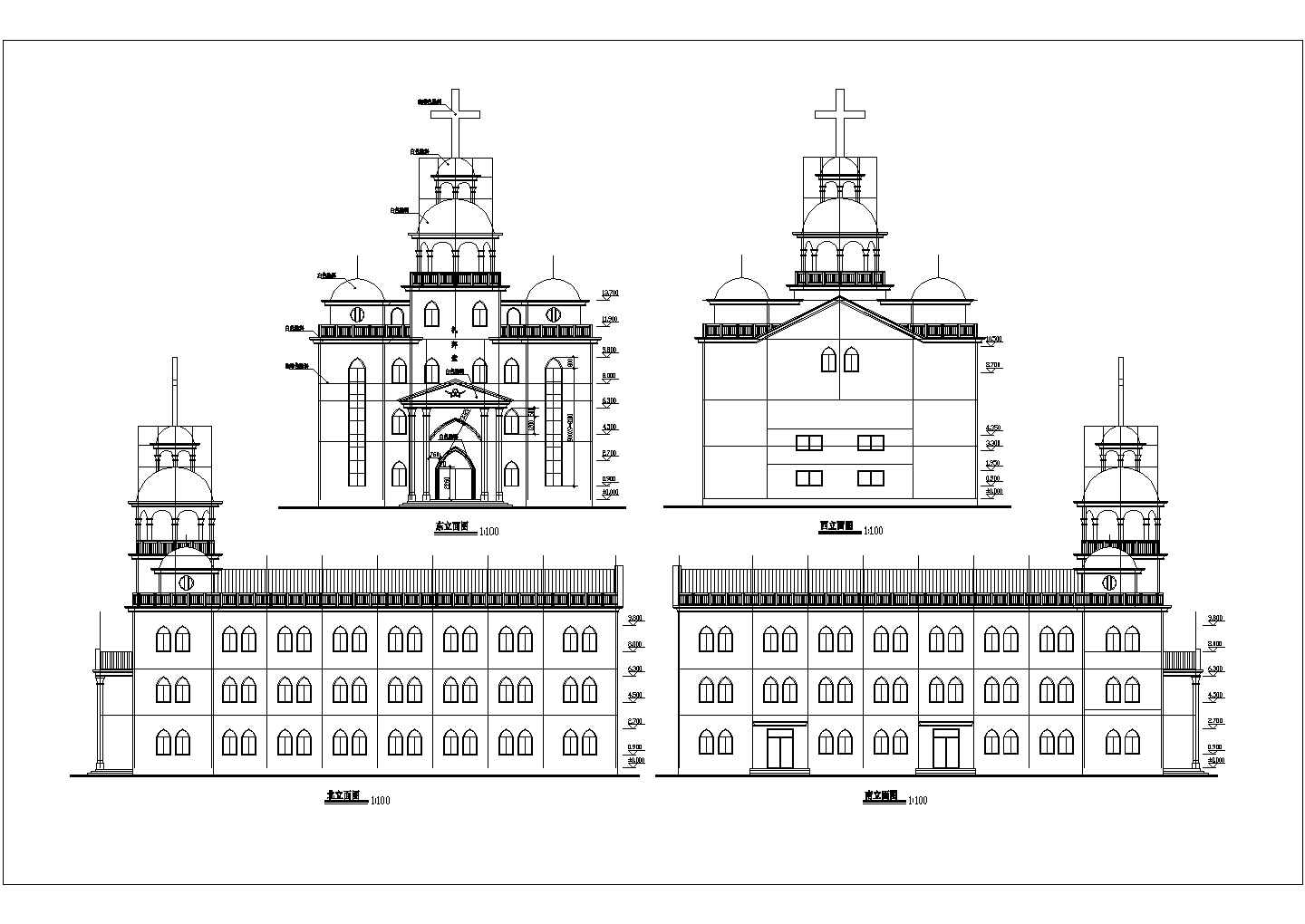 某地区三层框架结构教堂建筑设计方案图纸