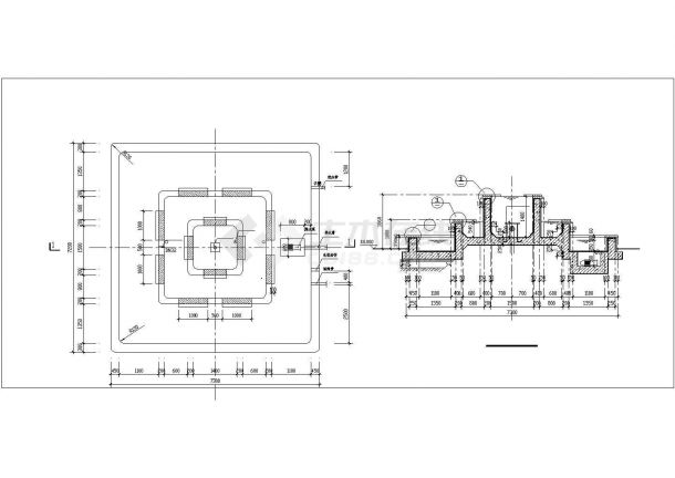 佛山市第七中学内部跌水池施工设计CAD图纸-图二