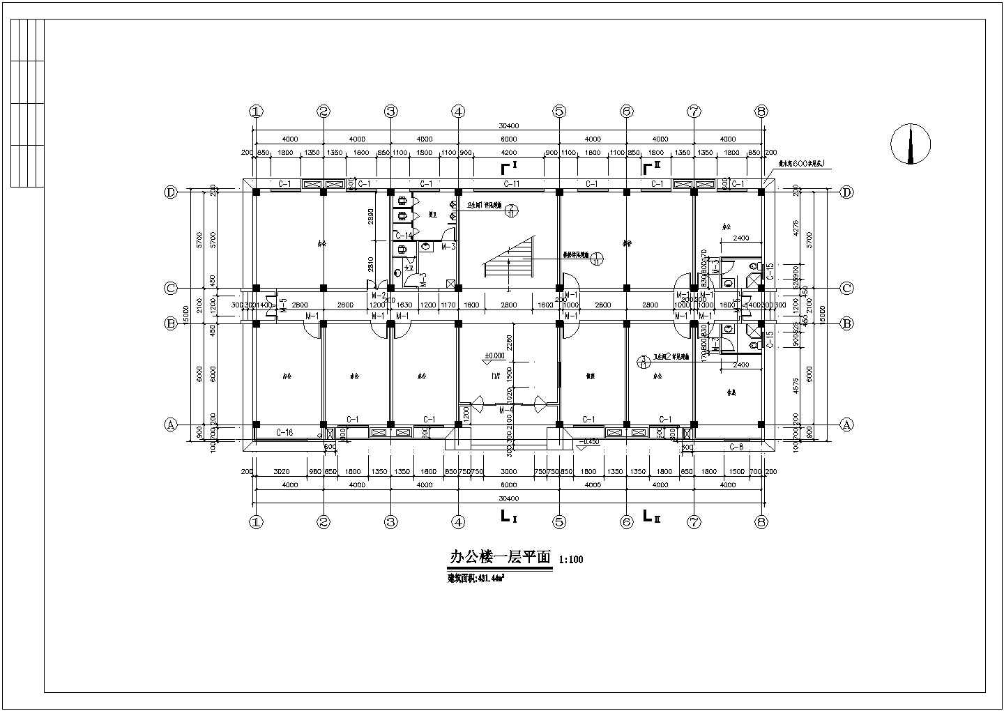 某三层框架办公楼建筑方案图（含设计说明）