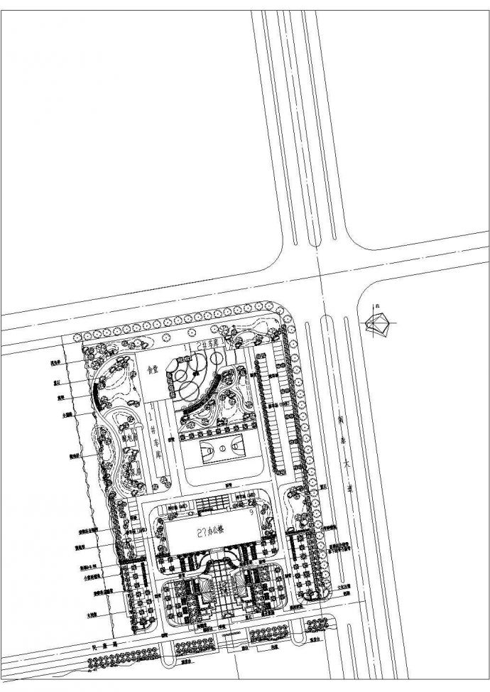 某地行政办公区总体园林景观规划设计平面图_图1