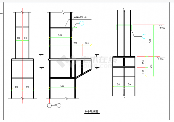 某地门式刚架结构之单牛腿节点详图CAD图纸-图二