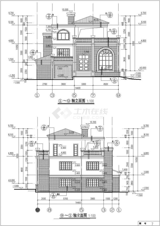 某框架结构独栋别墅建筑结设计图纸-图一