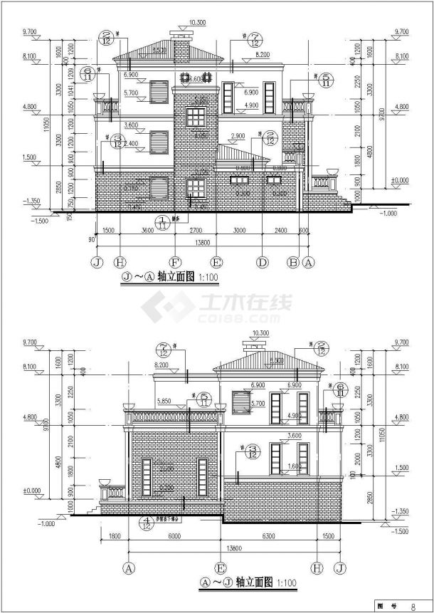 某框架结构独栋别墅建筑结设计图纸-图二