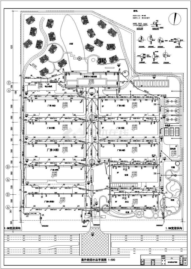 某厂区雨水管道及给水管道总平布置图-图一