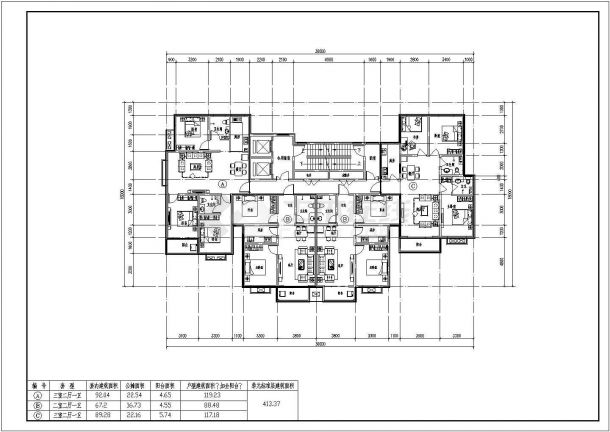 建筑工程常用各种高层户型平面方案布置图-图二