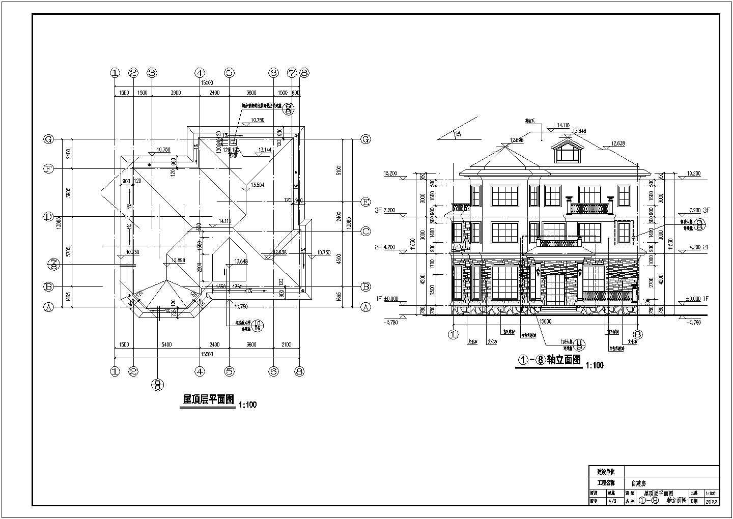 某农村三层框架结构别墅建筑设计施工图