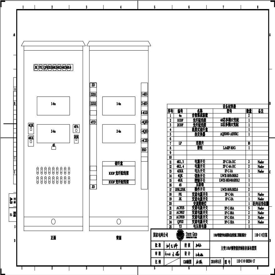 110-C-8-D0204-17 主变压器110kV侧智能控制柜柜面布置图.pdf-图一