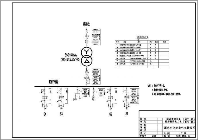 渝湘高速变电站（35/10.5KV）设计cad电气主接线图（含说明）_图1