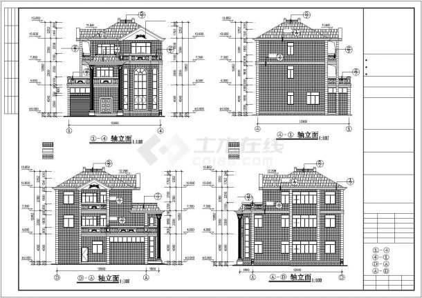 比较不错的一套3层经典别墅建筑图纸-图二