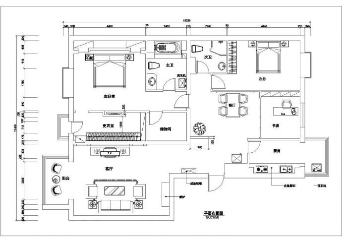 美式三居室装修施工图纸（含效果图）_图1