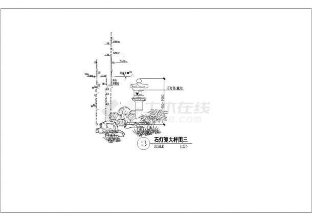 石质灯笼、流水小品、鸟居、竹篱笆等小品大样图-图一