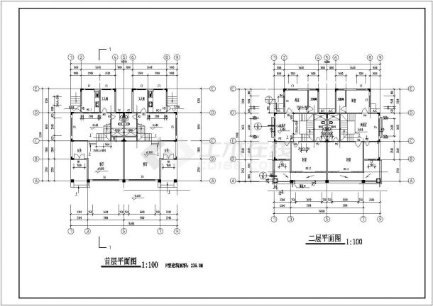 某地三层别墅建筑设计cad图纸（含效果图）-图二