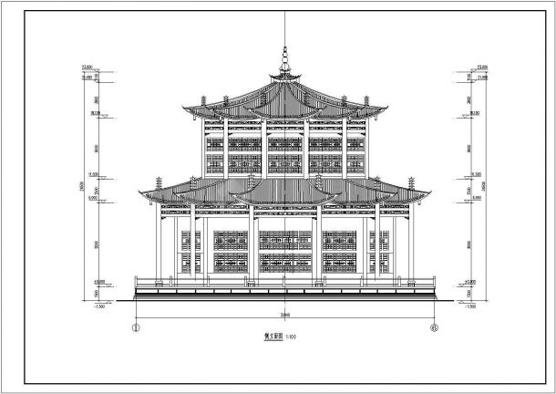 古典园林十二角攒尖重檐亭子方案设计图-图二