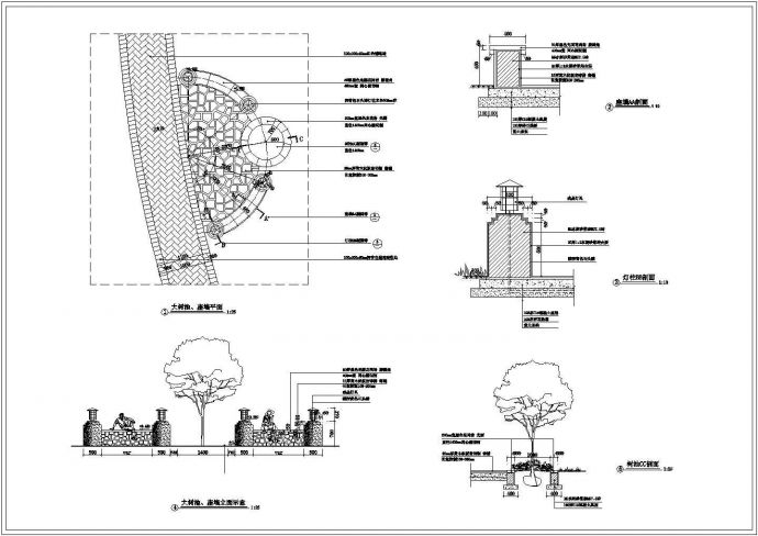 某区域树池及座墙CAD大样参考图_图1