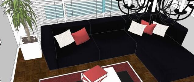 办公室客厅黑色沙发茶几室内盆景组合su模型_图1
