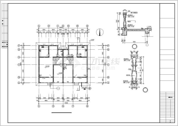 某地双拼三层别墅建筑施工图（标注详细）-图一