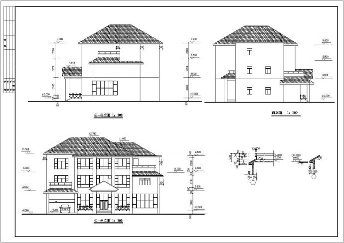 某地三层小别墅建筑方案图（共4张）_图1