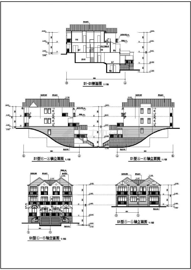 某地小型三层山地别墅建筑施工图（共5张）-图二