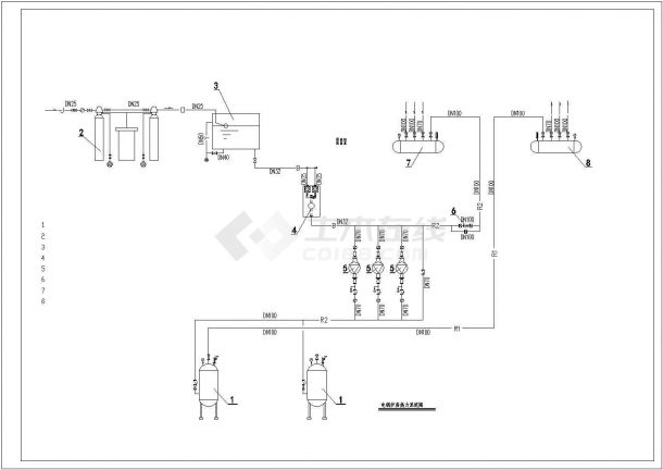 电锅炉房设备管线布置、系统流程设计图纸-图二