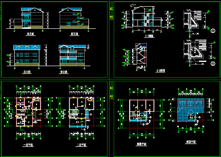 乡村二层别墅建筑cad设计图(共4张)