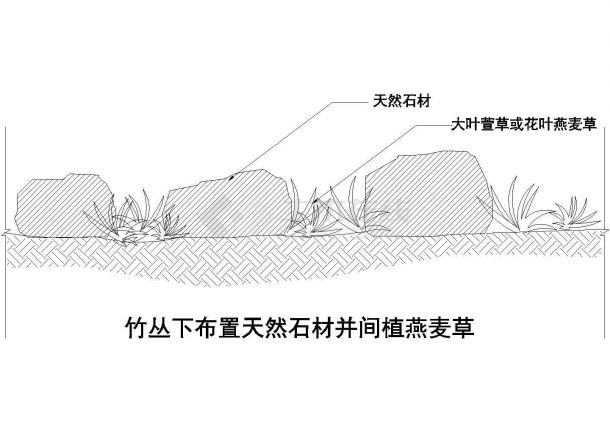 竹丛下布置天然石材并间植燕麦草详图-图一