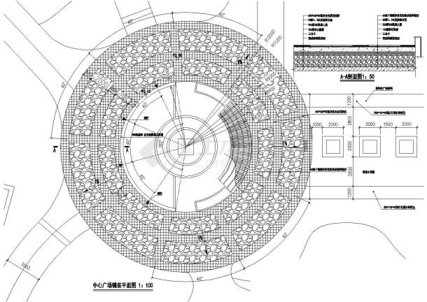 某圆形广场铺装CAD设计图-图一