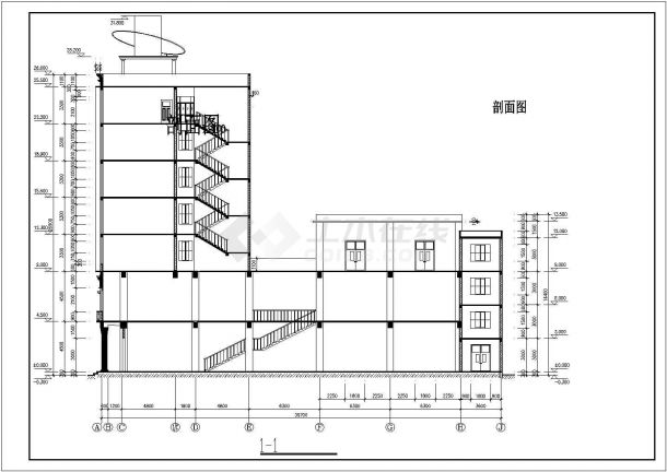 某地区七层新化书店综合楼建筑设计施工图-图二