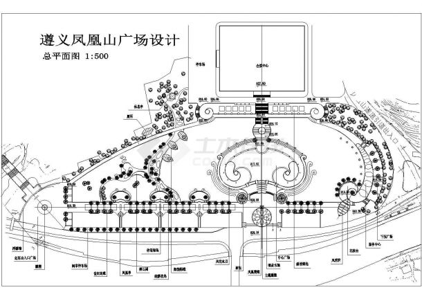 某地区凤凰山广场景观设计cad全套施工图（大院设计，含效果图）-图二