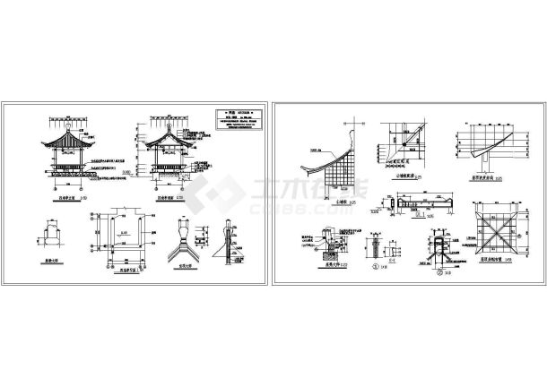 古建四角亭施工详图，共13张图纸-图一