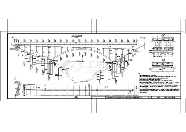 净跨130m等截面悬链线钢筋混凝土箱形拱桥CAD图纸-图一