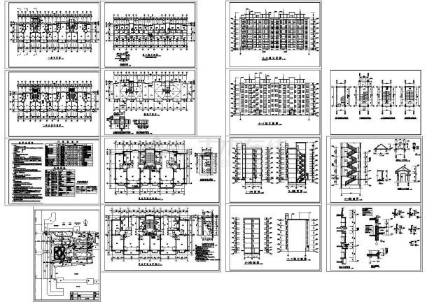 地下一层地上六层3023平米对称户型住宅楼建筑设计方案CAD图纸（长45.5米 宽12.5米 ）-图一