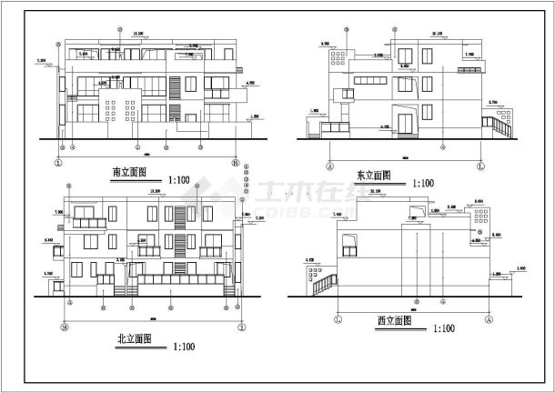 二层带阁楼联排别墅建筑施工图纸（全套）-图一