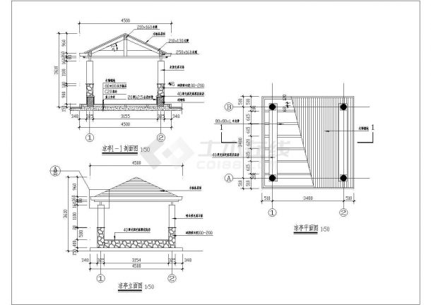 某景区凉亭施工CAD详图-图二