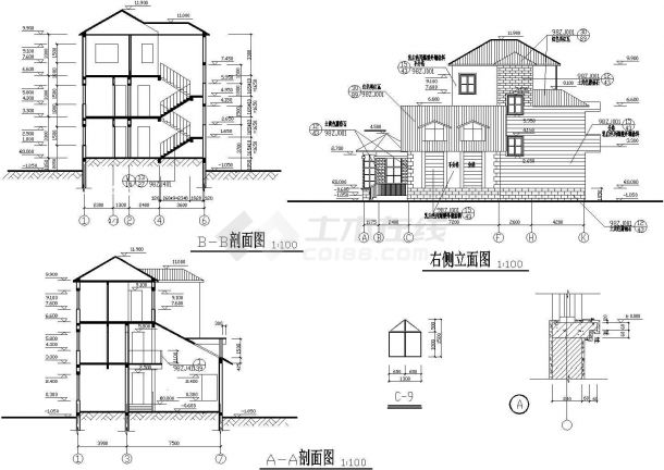 某地小型简单的三层别墅建筑设计方案图-图二