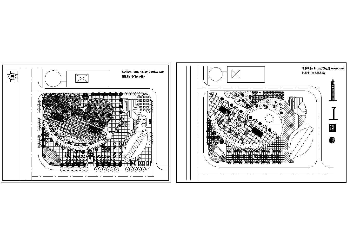 一套文化艺术广场方案规划园林总平面图草图2张