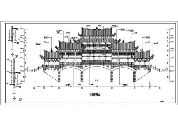 某地50m框架结构风雨廊桥建筑方案图纸-图一