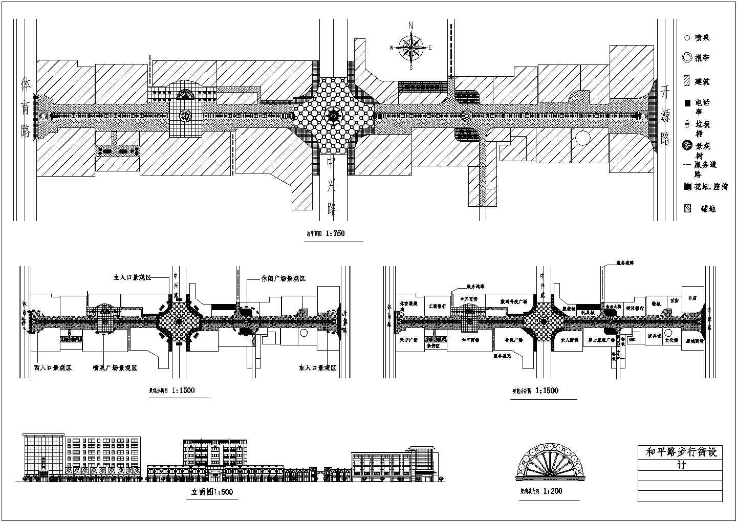 某城市商业步行街景观规划设计cad总平面图（大院设计）