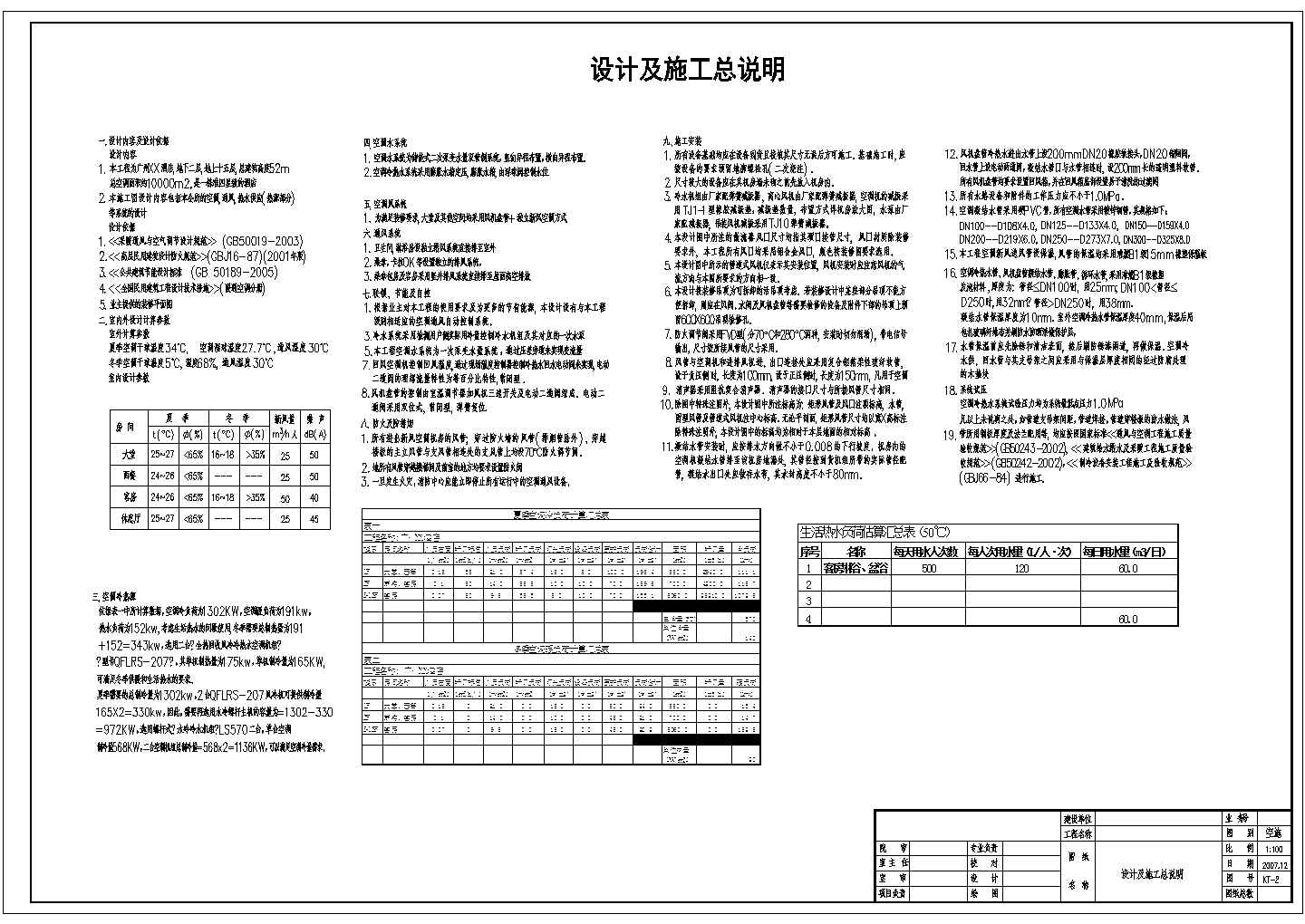 广州市某酒店中央空调及热水系统设计图纸