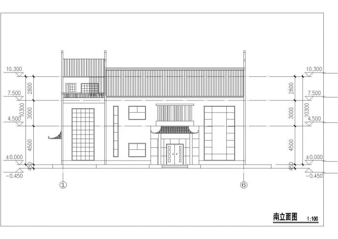 某小区徽派二层别墅建筑设计方案图_图1