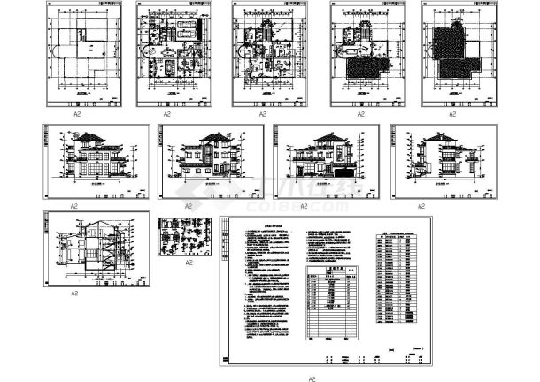 三层欧式风格别墅建筑施工图纸，dwg共12张图纸-图一