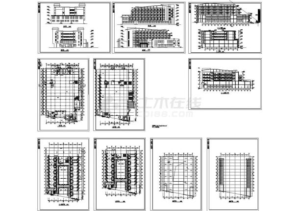某5层中学餐厅宿舍综合楼建筑施工CAD图【长53.4米 宽37.4米】-图一